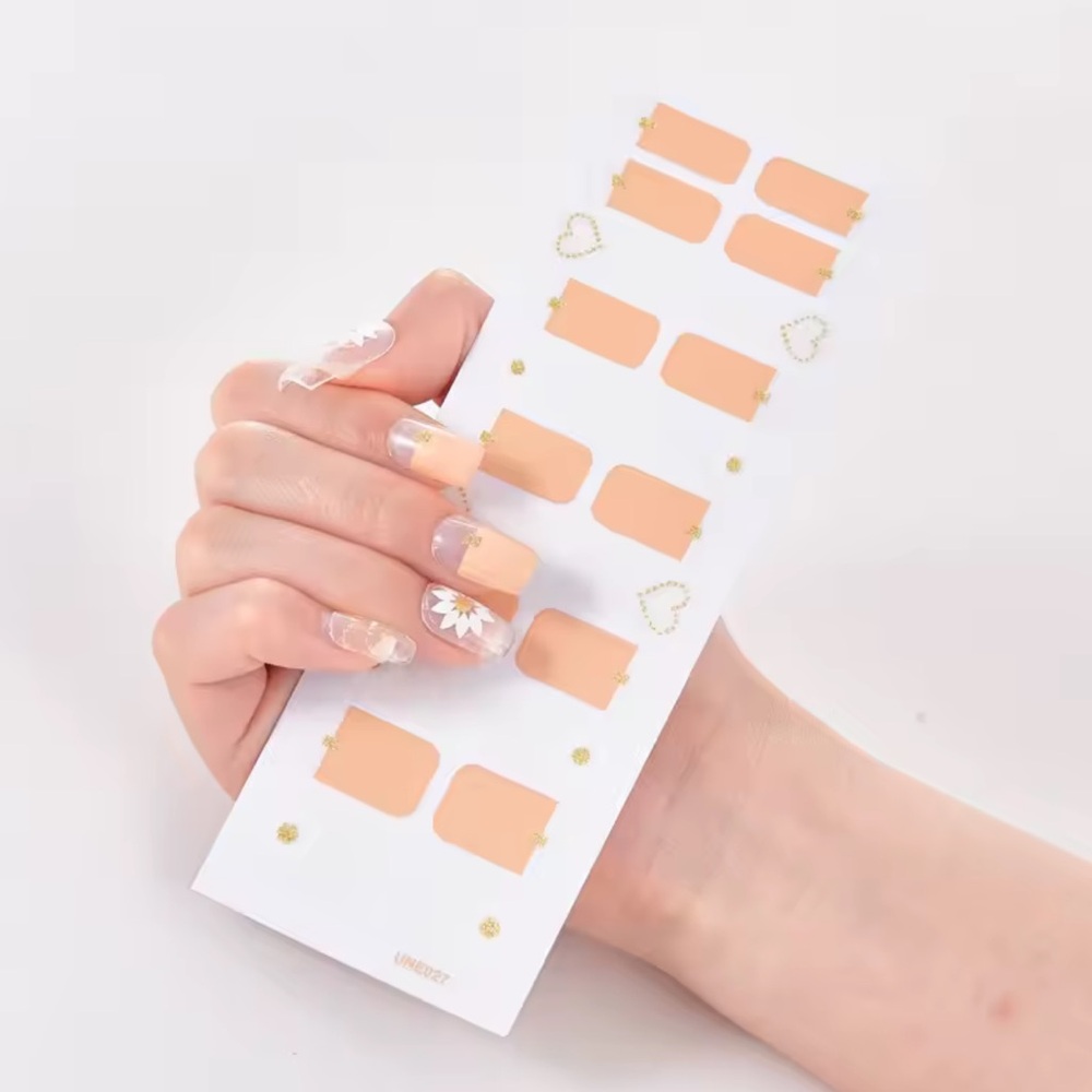 Peach Nail Wraps with Heart Accents 1 Pack, 22 Stickers